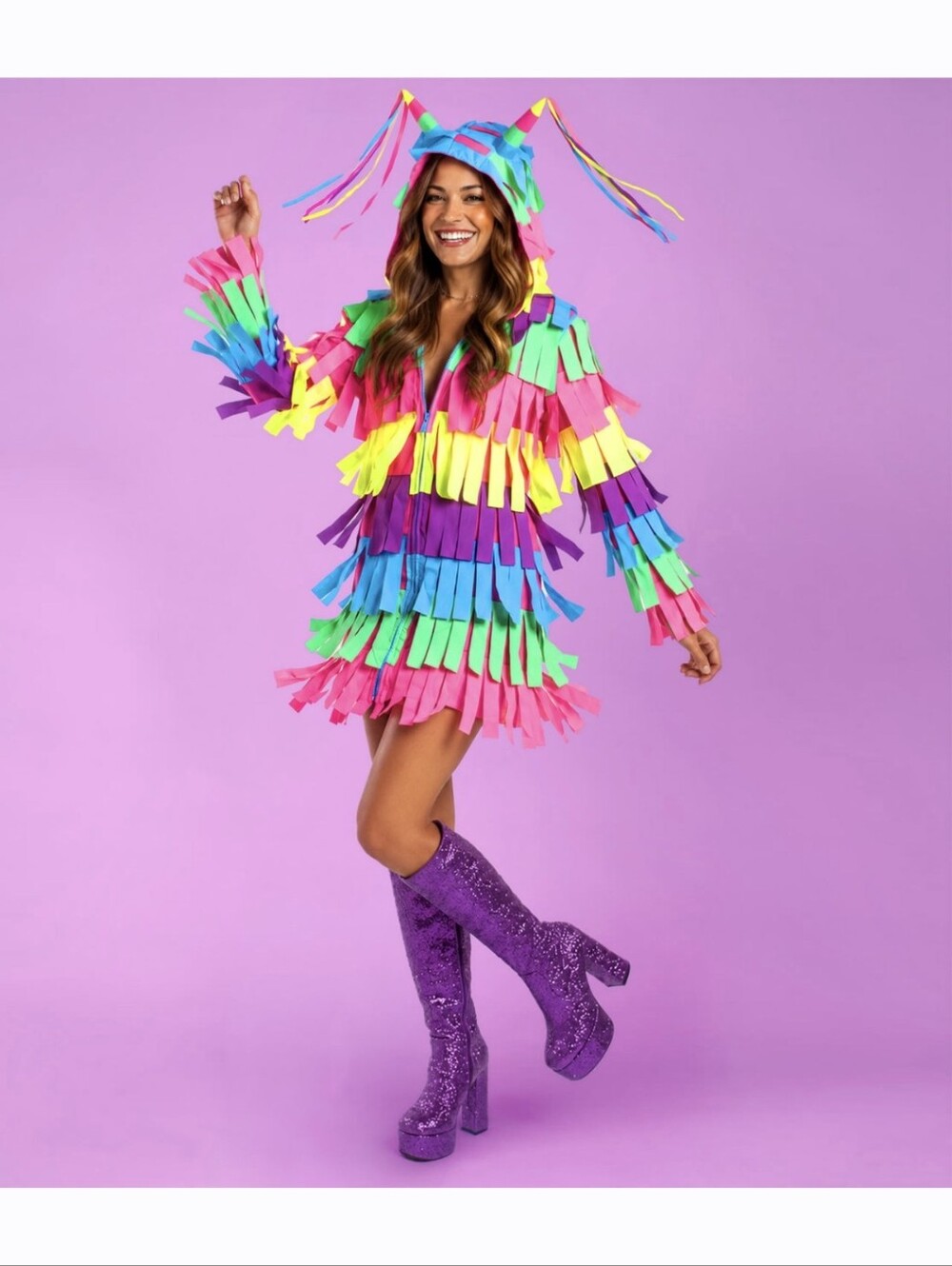 Colorful Rainbow Piñata Costume with Hood Halloween Costume - Picture 7 of 8